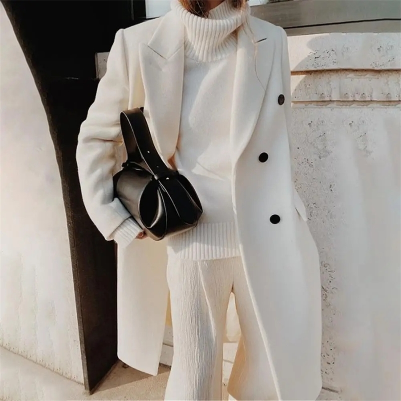 Woolen Suit Jacket Overcoat Woolen Cardigan Flap Pockets Warm Loose Long Casual Woolen Jacket Coat 240822