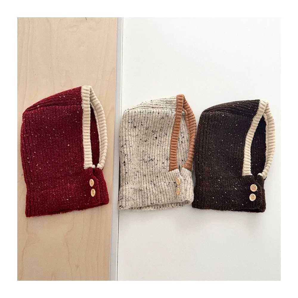 Kids Girls Boys Knitted Balaclava Hat with Neck Warmer Color Block Raf Hat Warm Winter Beanie for Toddlers Childrens Hat Girl Z251029