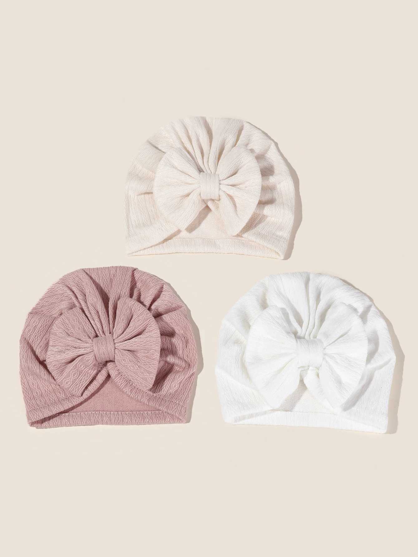 3pcspack Baby Girl Cute Turban Big Bow Hat Toddler Kids Head Wrap Newborn Beanie Solid Color Infant Bonnet Cap 012M Z251029