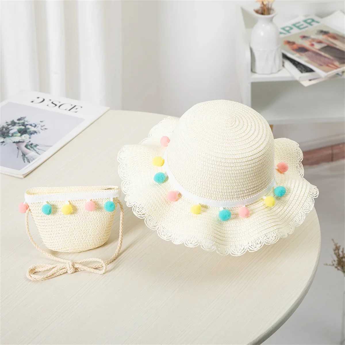 Kids Girls Summer Fashion Children Sunscreen Sun Hat Straw Hat Bag For Girls Cool Hat Girl Cute Breathable BabyAccessories Z251029