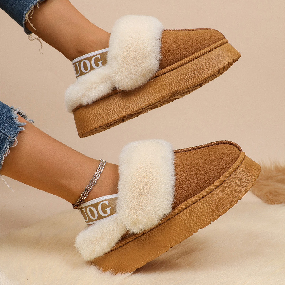 2025 Winter New Women's Thick-soled Low-top Casual Fashion Snow Boots with Elastic Band Warm Two-way Wear Cotton Slippers for Women