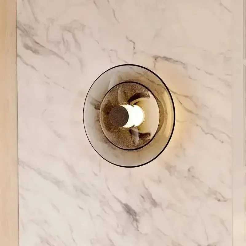 Modern Minimalist Amber Glass Disc Wall Lamp Led Bedroom Living Room Golden Black Indoor Home Decoration Sconce Lighting Fixture C251124