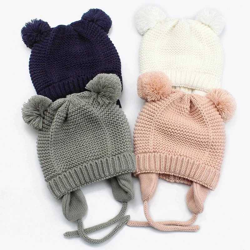 Winter Baby Stuff Hat for Boy Girls Accessories Knited Cap Kids Hat Fleece Warm Gloves Thick Winter Ear Kids Hat Baby Bonnet Z251029