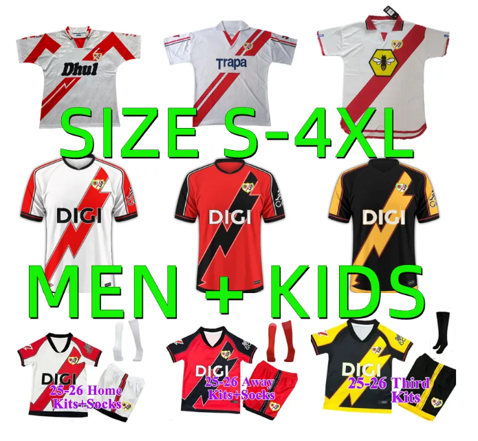 24 25 26 Rayo Vallecano JAMES Soccer JerseyS 94 95 97 98 01 02 Retro 2024 2025 2026 FALCAO SANTI COMESANA ISI TREJO 1994 1995 1997 1998 Maillot De Foot VALENTIN Men kids kit