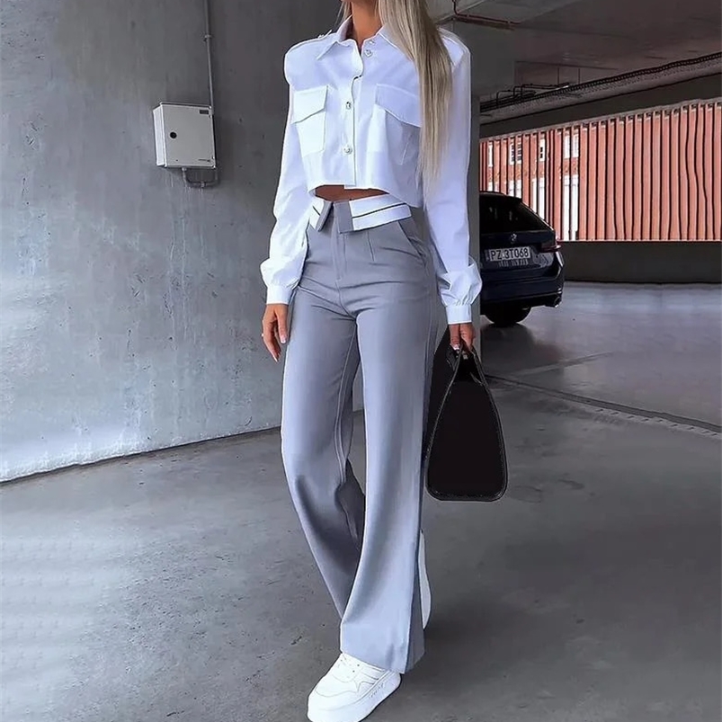 Office Lady Womens Pant Sets 2 Pieces Holiday Style Short Blazers Coat Straight Pants Suit Spring Womens Outfits 240826