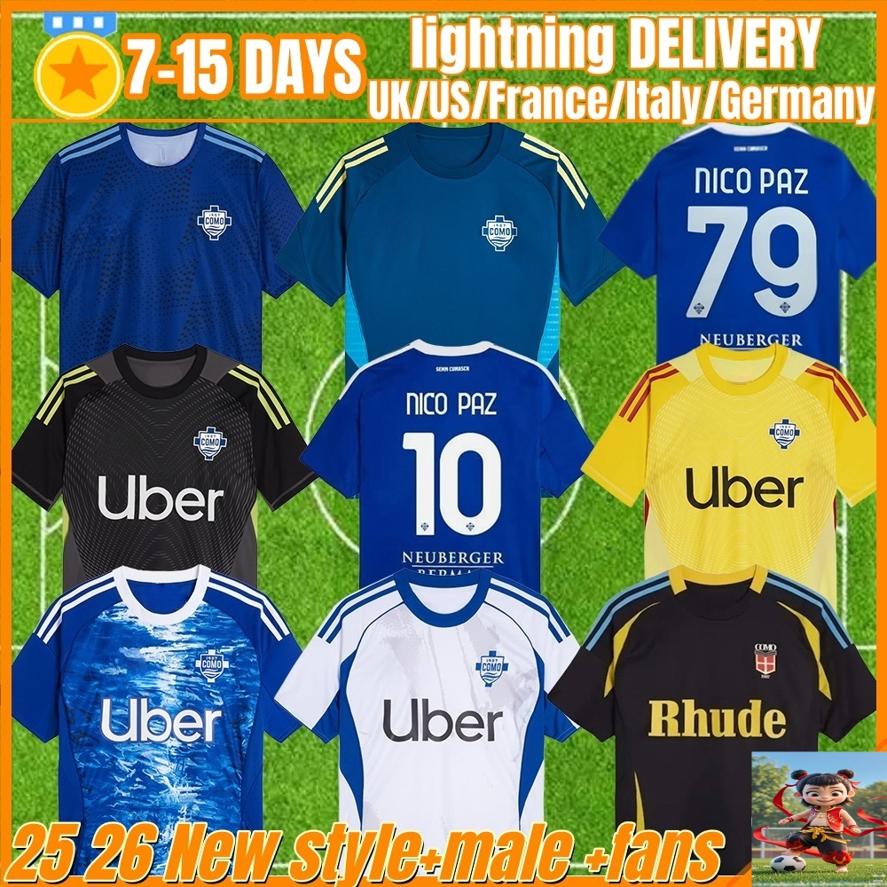 Como 25 26 NICO PAZ Soccer Jerseys Cuomo MAGLIA STREFEZZA CUTRONE BELOTTI home away Home Black Away Mens 2025 2026 como Football shirt