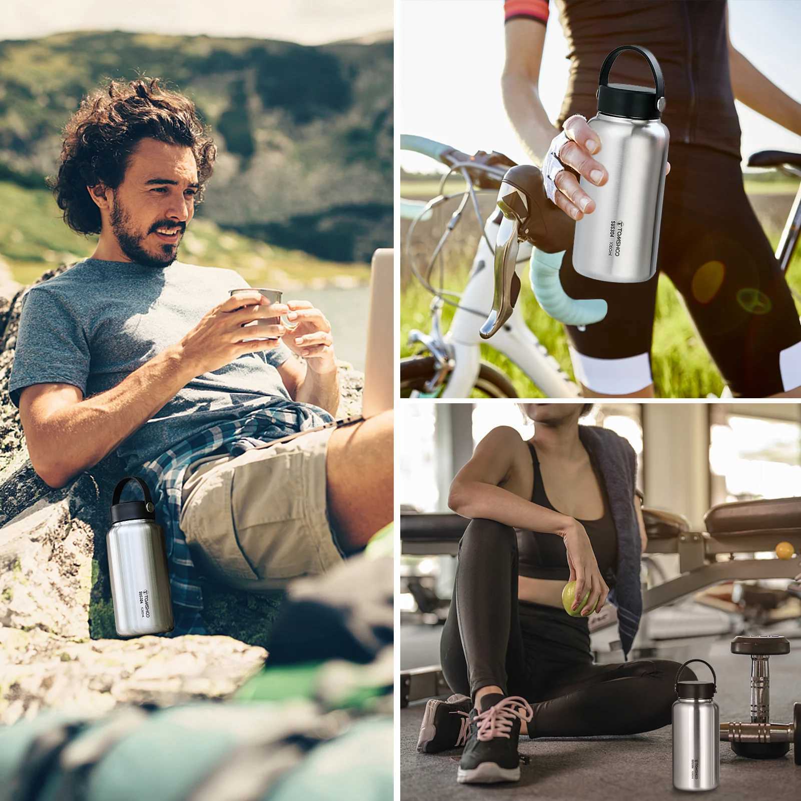 Big Capacity 1050ml Stainless Steel Sport Water BottleKettle with Leak Proof Lid Camping Hanging Pot Cup for Outdoor Travel J250923