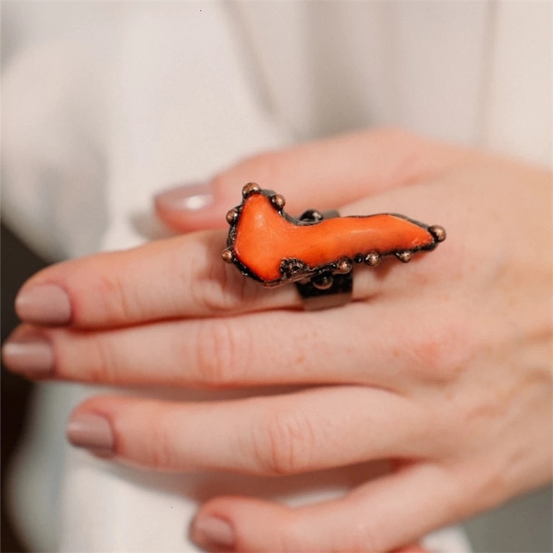 YEEVAA Irregular Coral Natural Stone Vintage Ring 240626