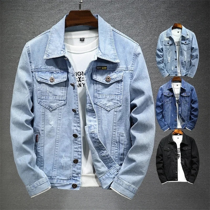 Denim Jacket Men Coats Turn Down Collar Coat Full Sleeve Casual Loose Regular Single Breasted Simple Jackets Autumn Winter 250409