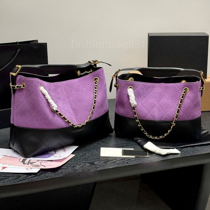 Ladies Suede Leather Patchwork Jumbo Tote Underarm Bag Gold Lock Hardware Chain Multi Colors Shoulder Crossbody Handbag