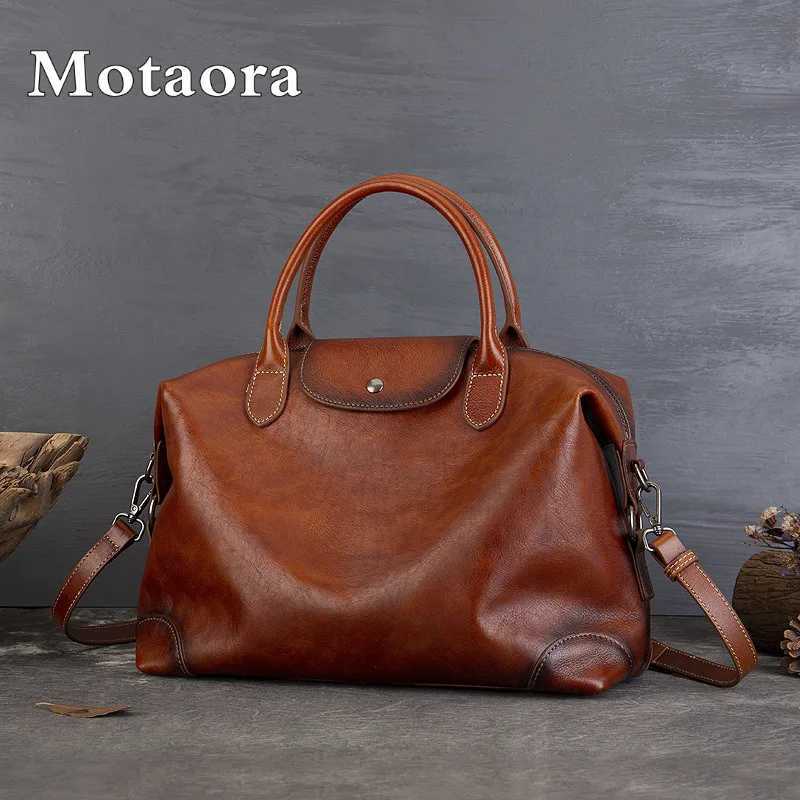 MOTAORA 2025 Premium Vintage Tote Bag for Women Large Capacity Cow Leather Crossbody Work Commuter Bag with Adjustable Strap J251025