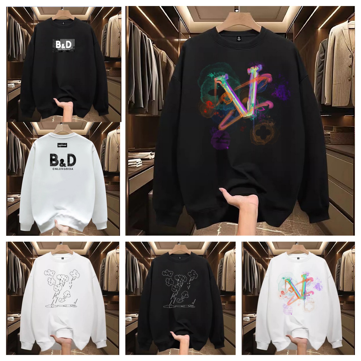 Men's Hoodies With Luxurious Design Printed Pattern Hoodless Pullover Comfortable Cotton High-end Black And White Fleece Couple's Birthday Gift Winter Wear