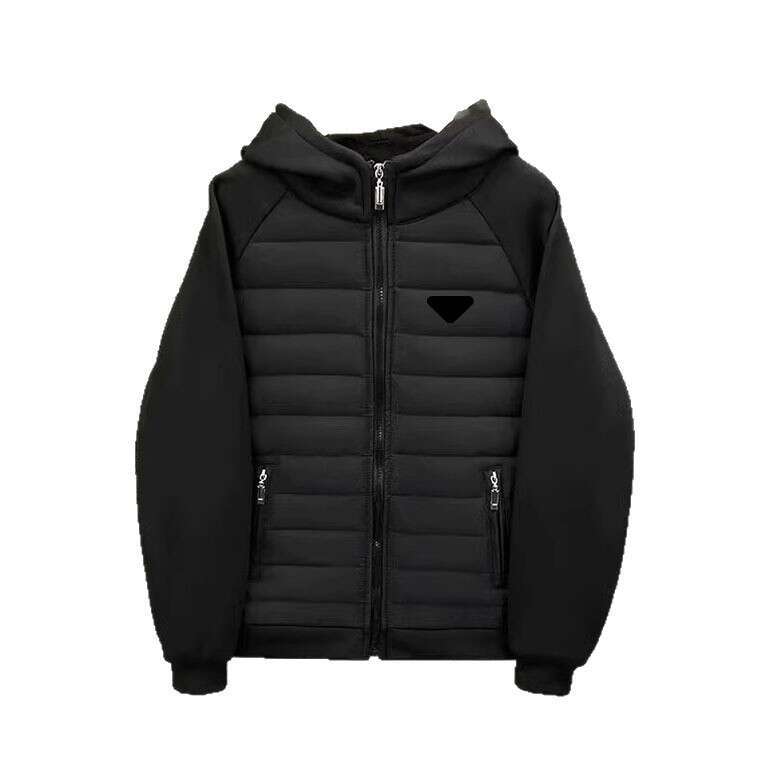 Men's Patchwork Cotton Triangle Pattern Printed Lightweight Jacket Winter Thin Loose Splicing Cotton Simple Warm Casual Hooded Coat Couple Jaets 