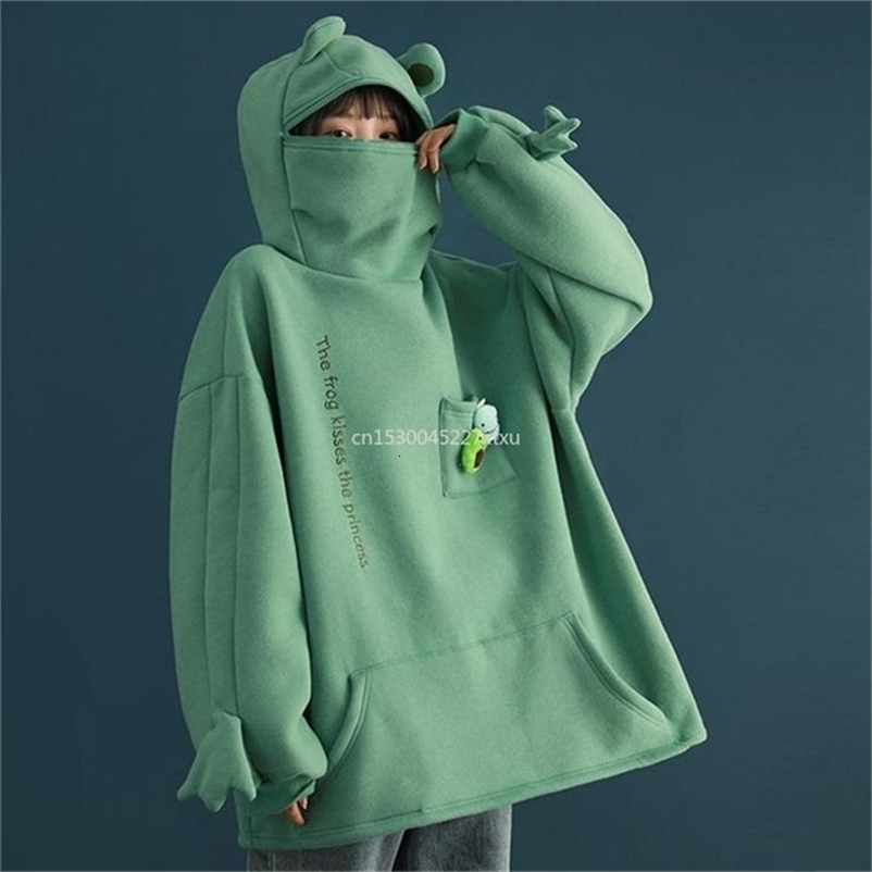 Unisex Frog Zipper Hoodie Fleece Lined Springtime Embroidery oversized Sweatshirt Harajuku Warm Pullover Korean Style Dropship 220817