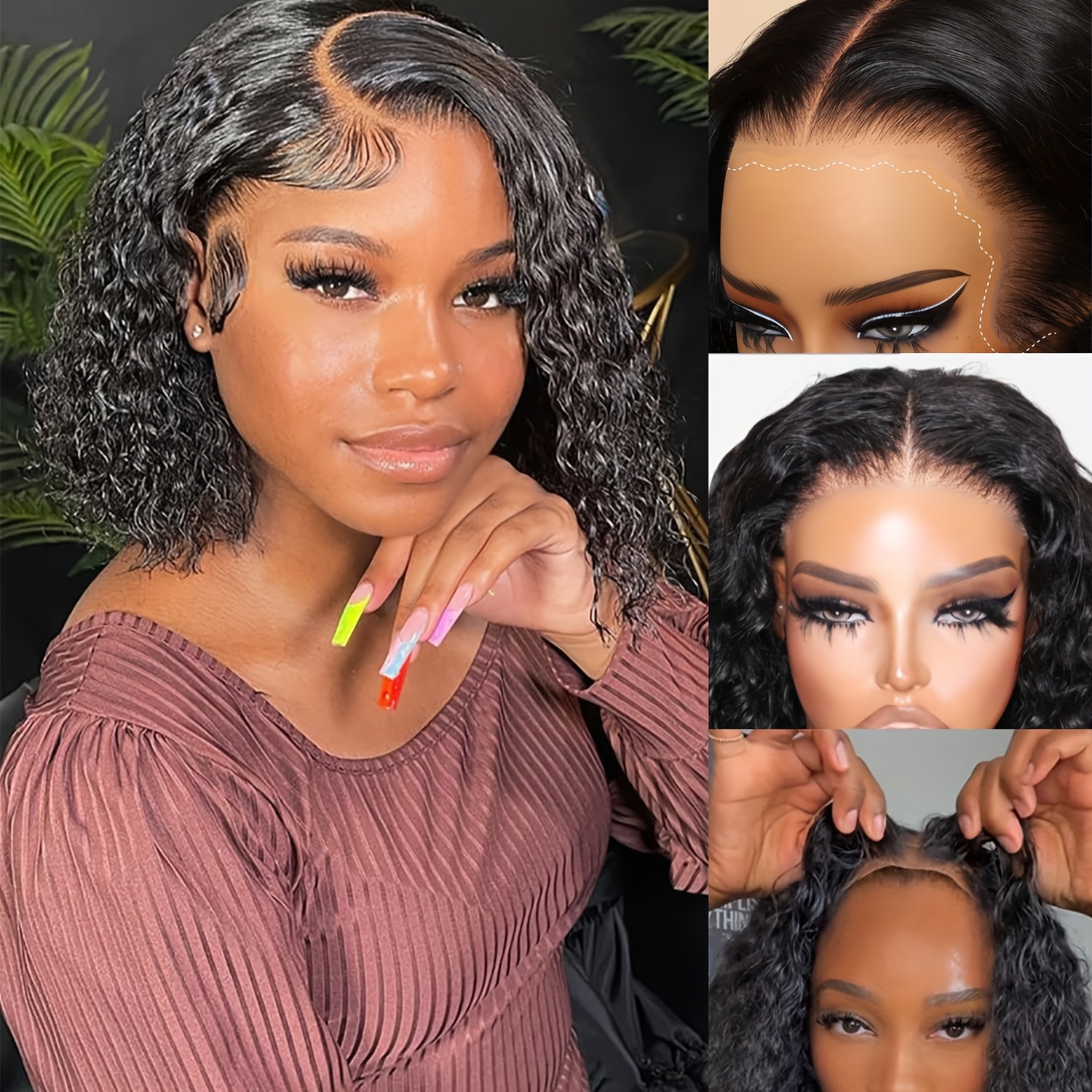 13X4 Bouncy Deep Wave Glueless Bob Wig 200% Density Human Hair Wigs Deep Wave Lace Front Wigs Upgraded