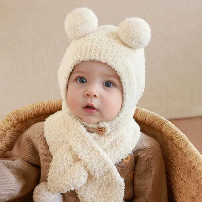 Baby Hats Scarf set for Winter Toddler Coral Fleece Warm Hat Infant Cold Weather Beanie with Neck Warmer Baby BoyGirl Cute Caps Z251029