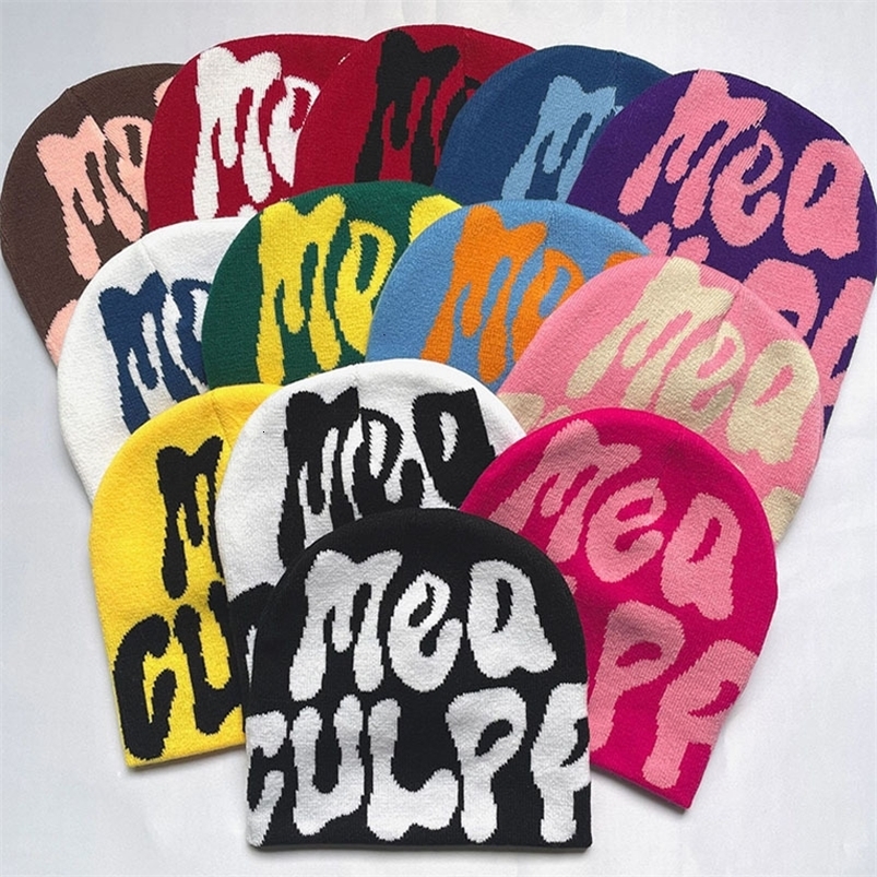 Beanie/Skull Caps Fashion Mea Culpas Y2k Knitted Hat Men Women Jacquard Beanie Streetstyle Hip Hop Cap Letter Headwear Warm Adult Girl 230921