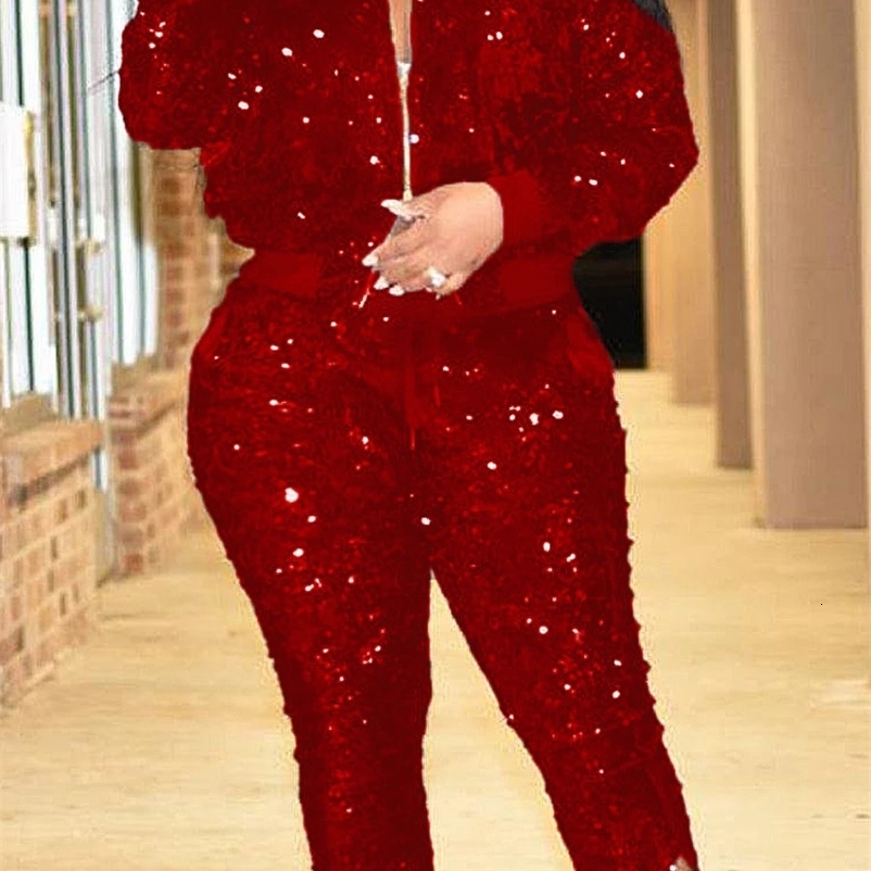 LW Plus Size Two Piece Velvet sequin Zipper Top and Pants Set Fashion Party Evening Dress Womens Set 241118