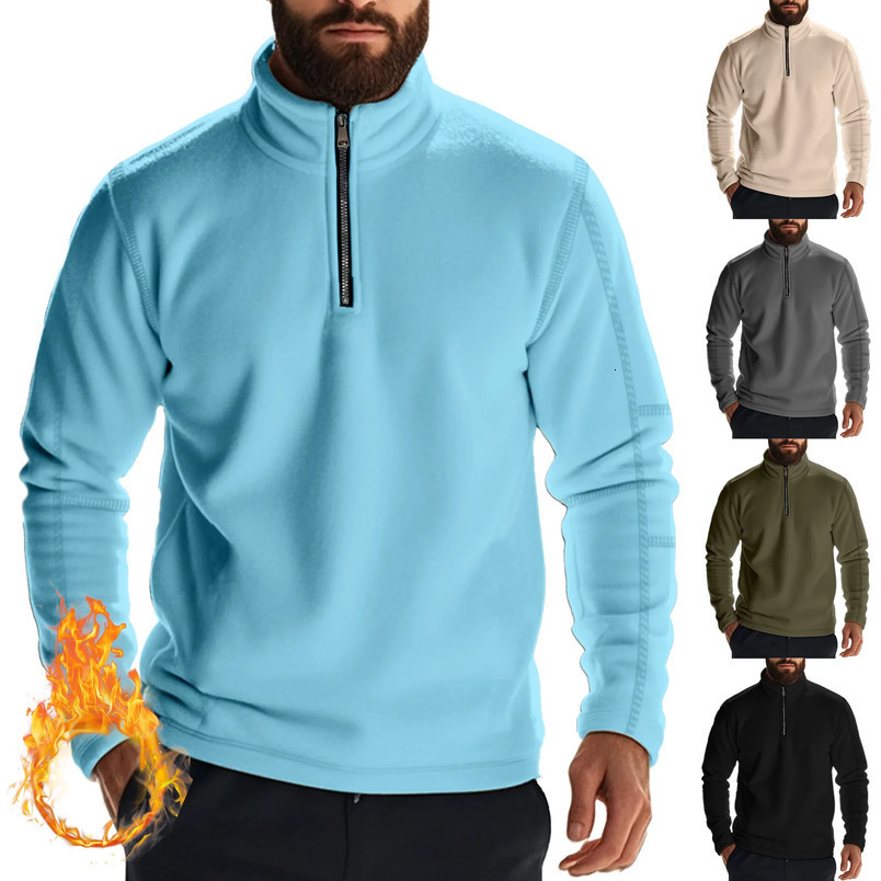 Mens Heavy Compound Fleece Long Sleeve Zipper Sweatshirt StandUp Collar Outdoor Bottom 250923