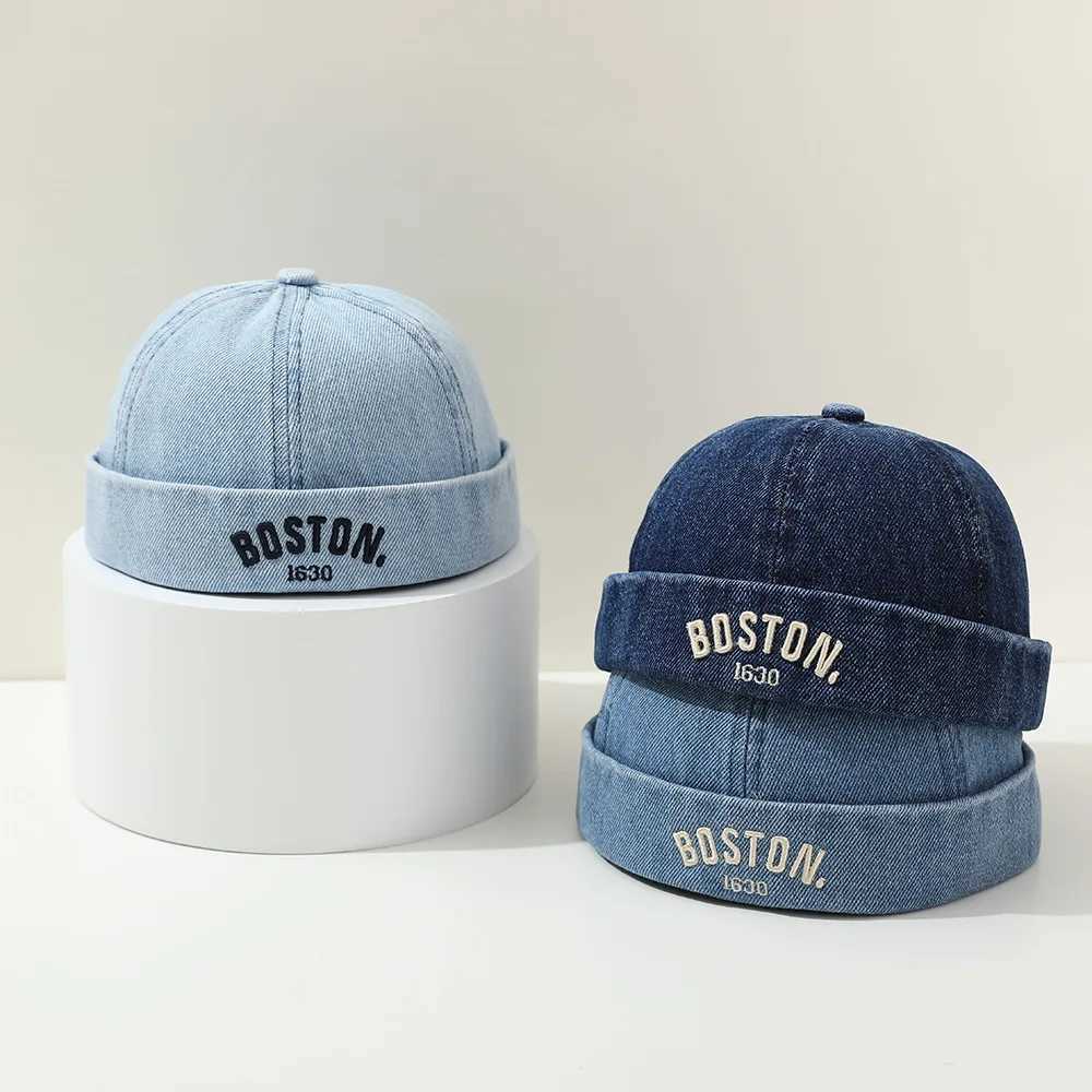 Solid Color Baby Brimless Hat Denim Letter Kids Hip Hop Docker Cap Boys Girls Adjustable Landlord Hat Z251029