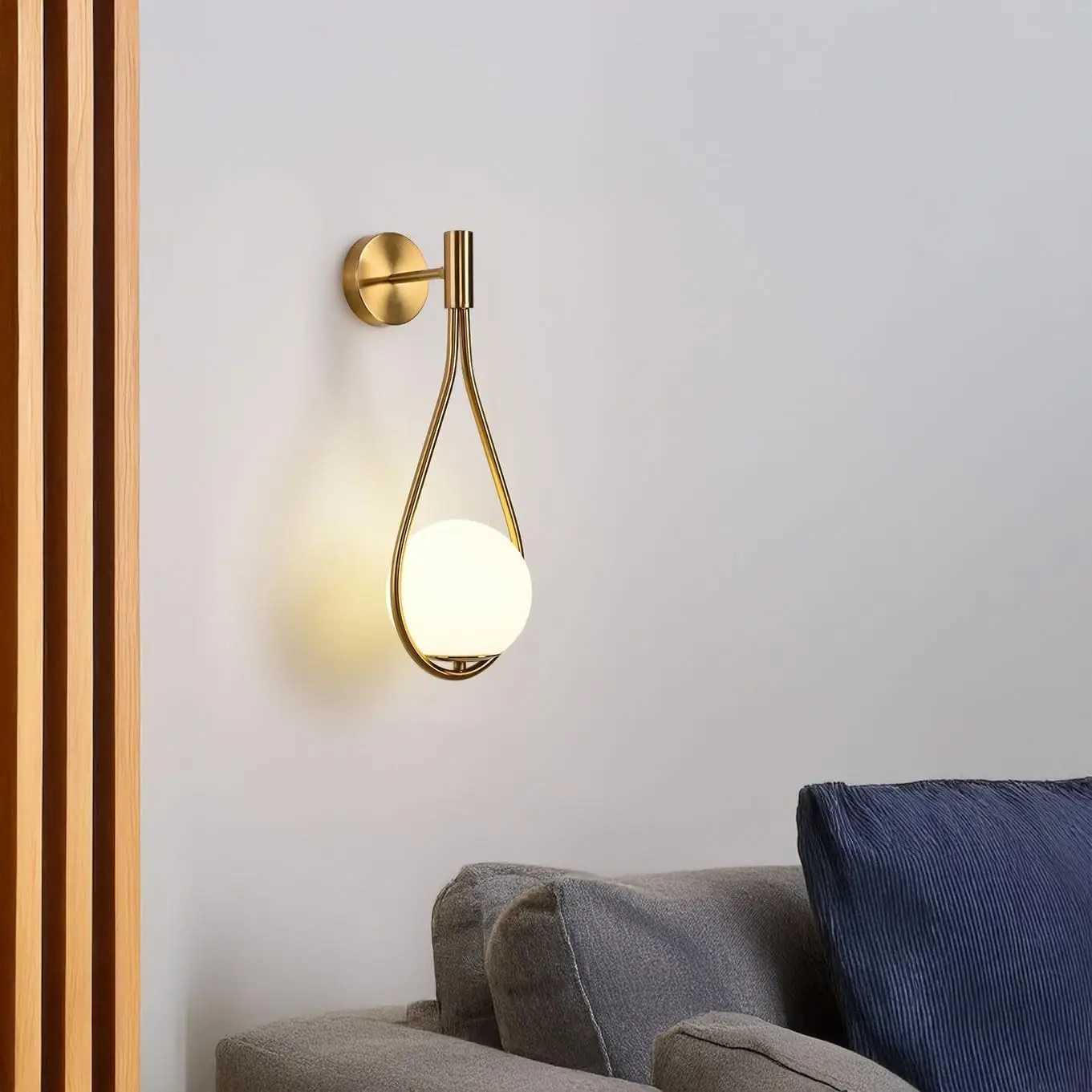 LED Indoor Wall Light Gold Globe Wall Lamp White Glass Shade Metal Wall Sconce for Restaurant Headboard Living Room No Bulb C251124