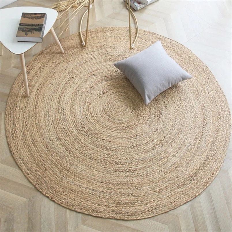 Japan Style Rattan Round Carpets For Living Room Bedroom Kitchen Decor Straw Plants Fiber Mat Rugs Hand Woven Anti-slip Mats 0603 H260226