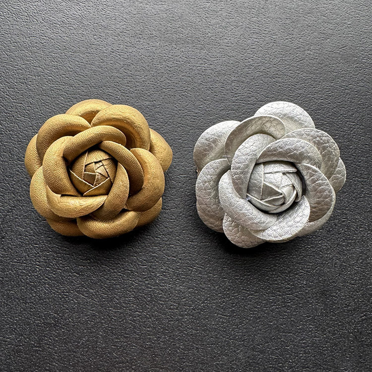 Camellia Pearl Brooch Small Style French Handmade Faux Leather PU Fabric Dual-use Pin Clothing Accessory