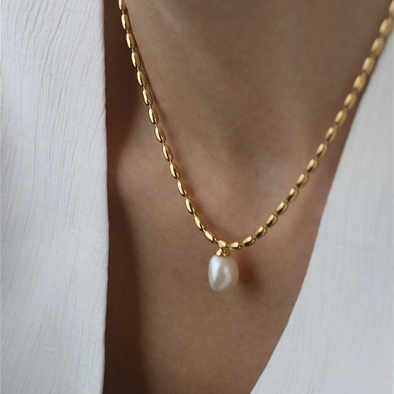 With 18K Gold Beads Chian Real Pearl Choker Necklace er T Show Runway Gown Rare INS Japan Korean Boho Top 250420bj