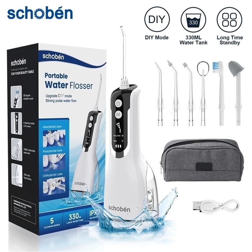 Schoben Portable Oral Irrigator USB Rechargeable Water Flosser Dental Water Jet 330ML Water Tank IPX7 Waterproof Teeth Cleaner 240617