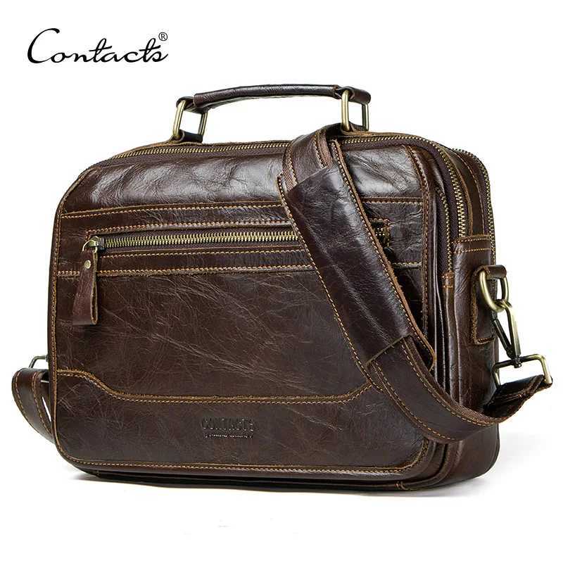 CONTACTS new oil cow leather mens messenger bag male satchel bag men crossbody bags masculina bolso big casual shoulder bags J251025