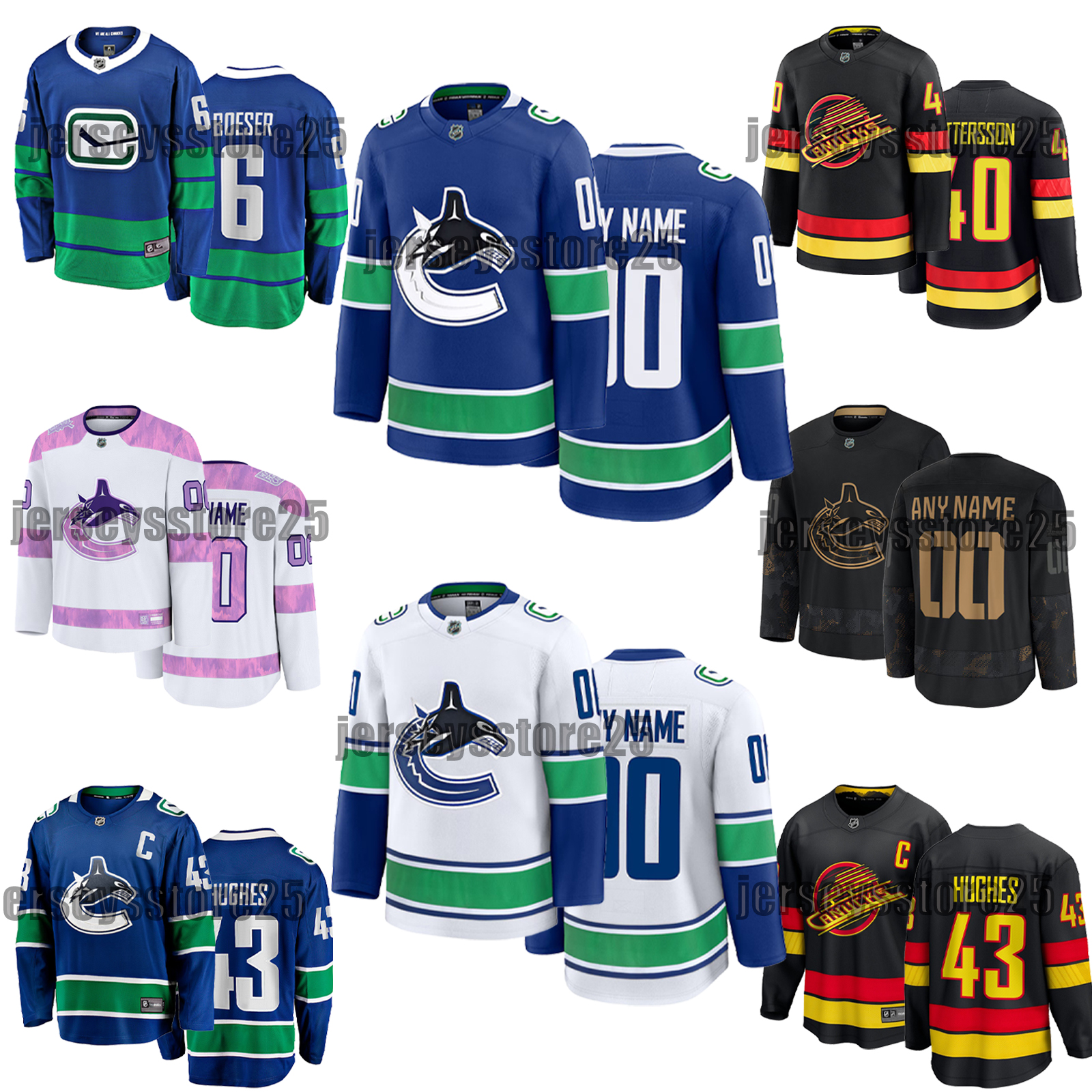 #40 Elias Pettersson Canucks hockey jersey #43 Quinn Hughes Elias Lindholm Brock Boeser Dakota Joshua Linden J.T. Miller Conor Garland Pavel Bure jerseys