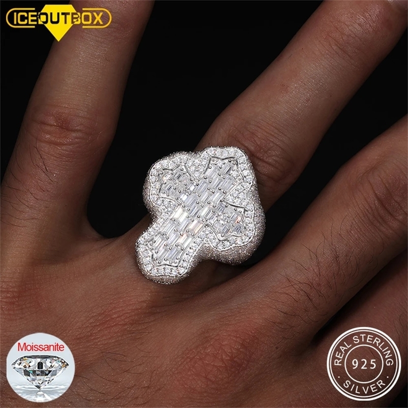 Baguete Bling Cross Rings For Women Men 925 Sterling Silver D VVS Diamond Ring Pass Tester 240530
