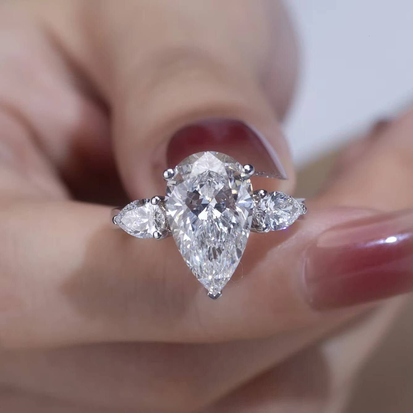 IGI 14k 18K CVD High Quality Pear Cut 5CT D VS1 Lab Grown Diamond Three Stone Rings Wedding Jewelry Ring Engagement Ring