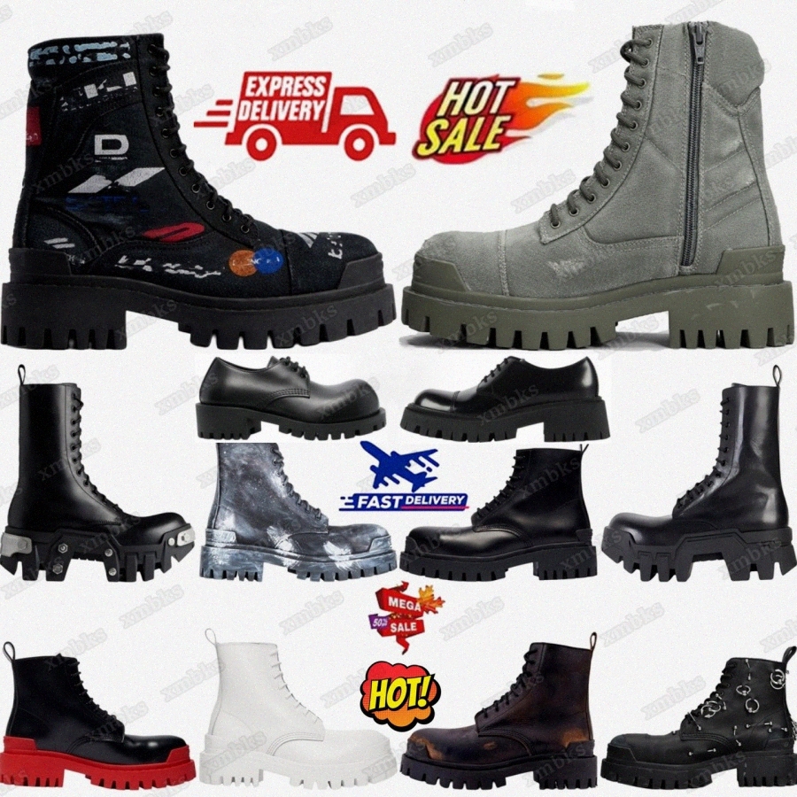 Designer Tractor Strike Combat Ankle Black Leather Rhino Lace Up Steroid Derbies Hummer Boot Boots Women Men strike Green White Knee Ola82J#