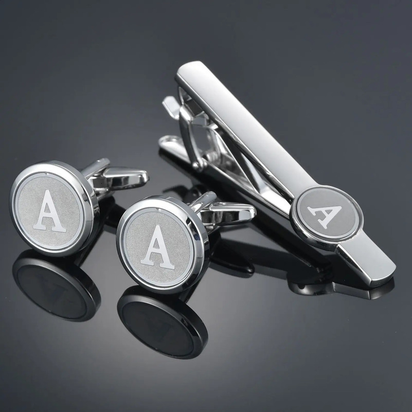 High Quality Letter A-Z mens French cufflinks tie clip set fashion shirt cufflinks 250427