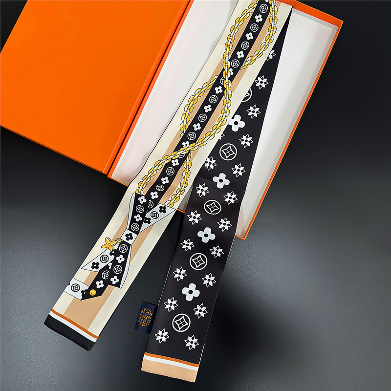 Women's Long Strip High-end Multifunctional French Silk Small Neck Scarf Bag Tie Ribbon Headscarf Hairband Belt 05f