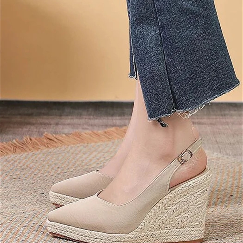 LIHUAMAO espadrilles heel wedges sandals women slingback shoes pumps csaual shoes bohemia beach style 240528