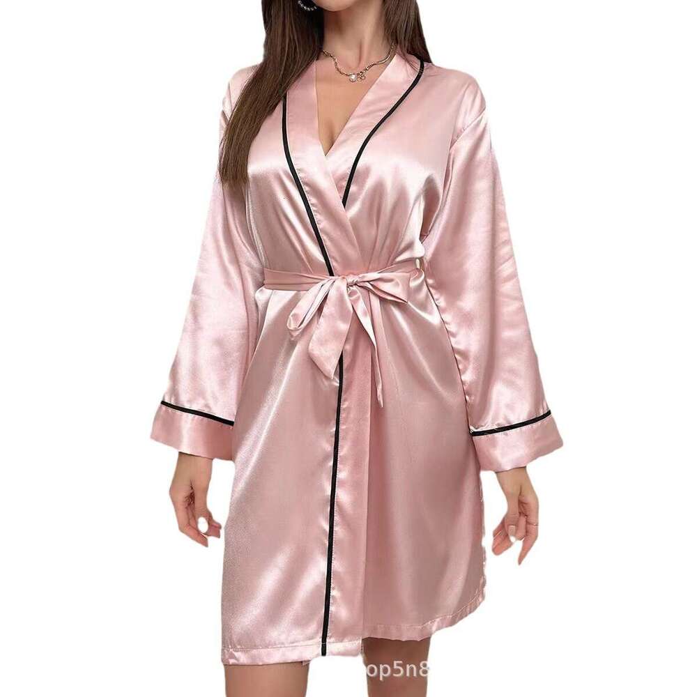 High end satin sleepwear robe, simulated silk fabric, tie waist design, is an ideal choice for sleepwear and bridal preparation, and a must-have for e