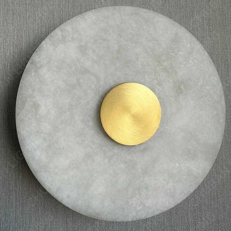 Spanish Natural Marble Wall Lamp Living Room TV Background Wall Lamp Light Luxury All Copper Creative Round Bedroom Bedside Lamp C251124