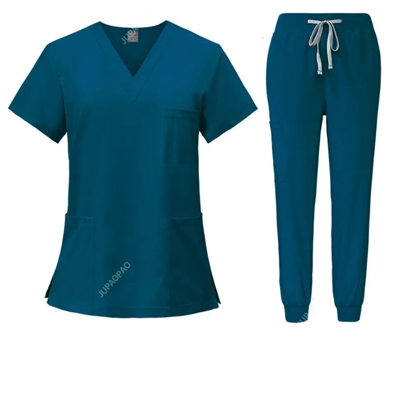 Women Uniforms Hospital Scrubs Sets V neck Tops Pant Nurses Accessories Dental Clinic Beauty Salon Spa Workwear Clothes 240715