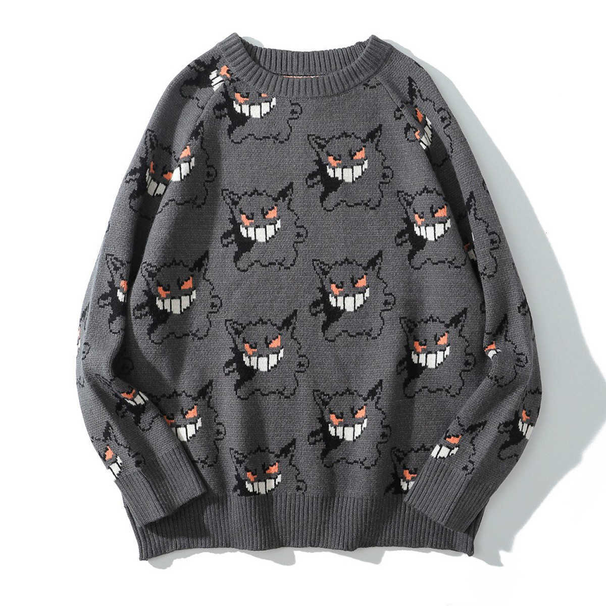 Halloween sweater - New autumn-winter style pullover long-sleeved little monster jacquard loose and laid-back style set for men and women's knitted Z250923