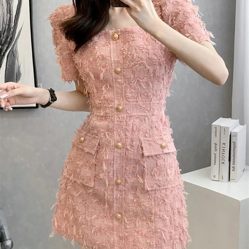 Summer Elegant tweed evening dresses Women Short Sleeves Party Short vestidos Fashion Streetwear Office Lady Mini Dress 240529