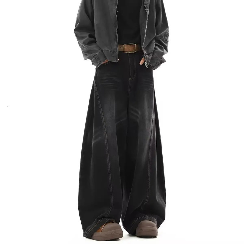 Spring American high street men and women trendy hip-hop straight leg washed jeans for couples loose retro casual pants 250605