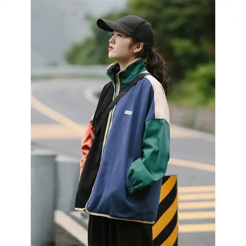 Spring Vintage Jackets Men Contrast Color Windbreaker Women Coat Two Wear Reversible Oversized Retro Jackets 90s Clothing 240815