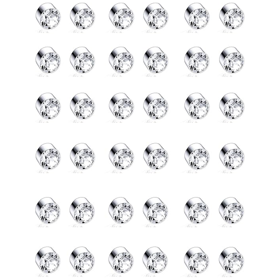 18 Pairs Magnetic Stud Earrings White CZ Earrings Set Fake Earring Jewelry Clip on No Piercing Earrings Studs for Women Men 4MM 6MM