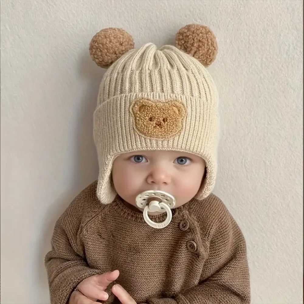 Winter Baby Beanie Cartoon Bear Ear Protection Knitted Hat Suitable for Toddling Boys and Girls Z251029
