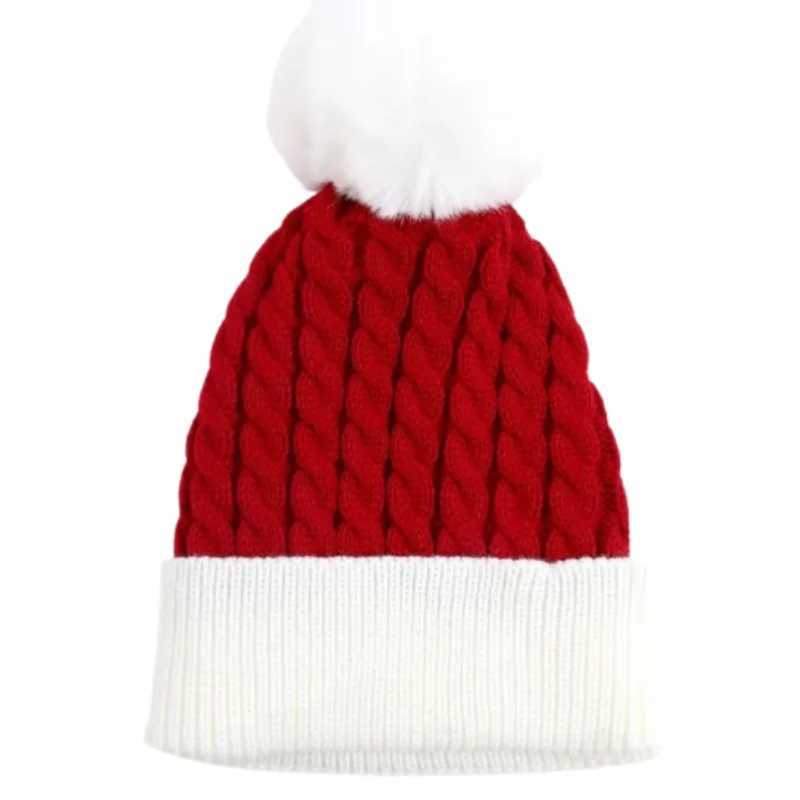 Adult Kids Cute Fluffy Balls Christmas Knitted Hat Winter Beanie Santa Hat New Year Party Kids Gift Navidad Noel Xmas Decoration Z251029
