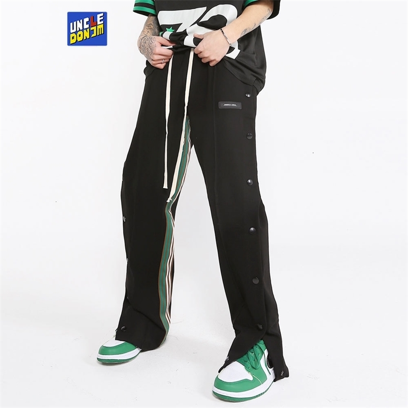 Men's Pants Patchwork Side Striped Casual Men Button Slit Trousers Skateboard Fashion Sweatpants Hip Hop 221116