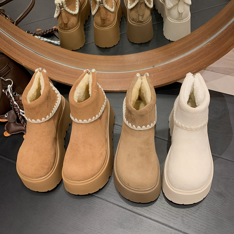 Women's thick-soled anti-slip snow boots 2025 new autumn and winter bread shoes slip-on fleece-lined thickened warm cotton shoes