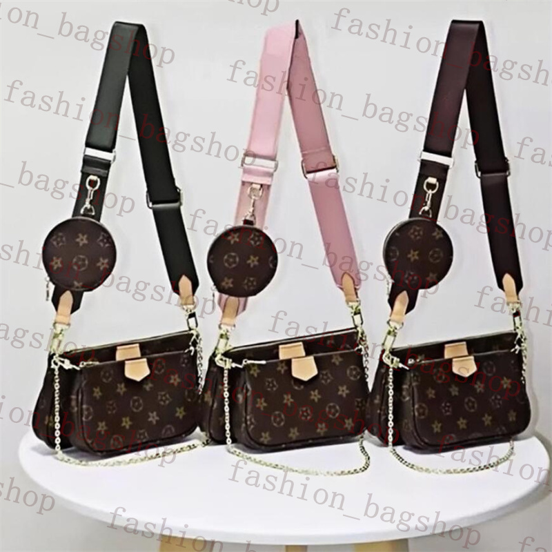 High quality Three piece set Shoulder bag M44823 Womens bags Cross body Purse chain Messenger Bags Handbags Flowers Designers PU Leather Handbag Brown flower Purse